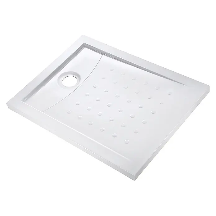 Plato de ducha Code - L x An: 70 x 100 cm, Acrílico sanitario, Blanco - Plato de ducha rectangular blanco con desagüe central y tacos antideslizantes integrados.