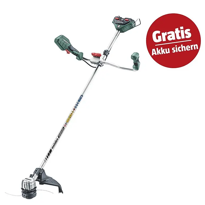 Metabo CAS 18V Akku-Rasentrimmer FSB 36-18 LTX BL 40 - 18 V, 2 Ah, Ohne Akku, Schnittbreite Faden: 40 cm - Grüner und silberner Metabo Akku-Freischneider/Rasentrimmer mit langem Schaft.