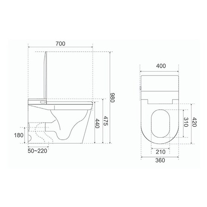 Taza de WC Japonés Smart Alpha (Sin borde de descarga, Salida dual, Blanco) | BAUHAUS