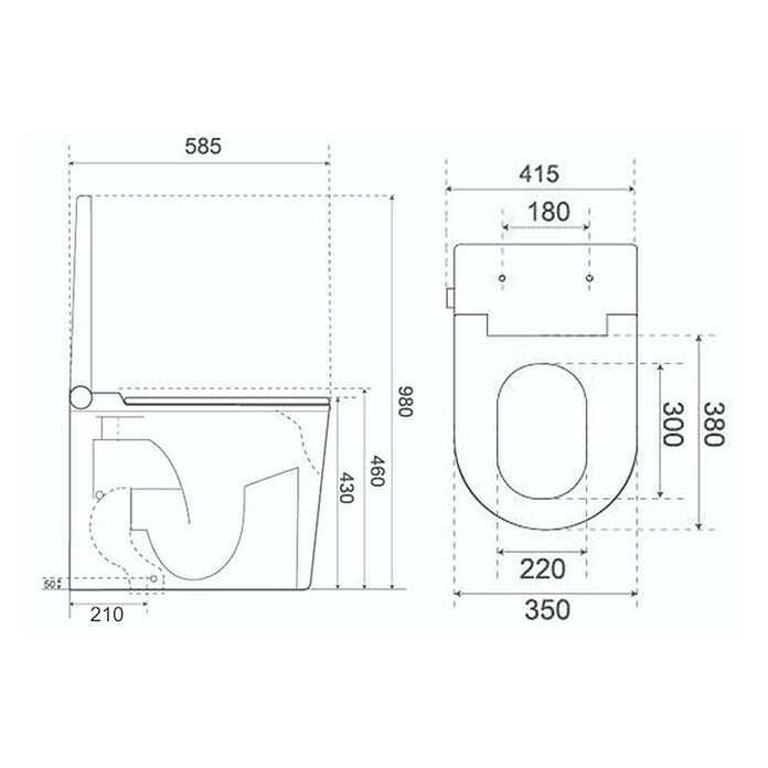 Taza de WC Japonés Smart Beta (Sin borde de descarga, Salida WC: Vertical, Blanco) | BAUHAUS
