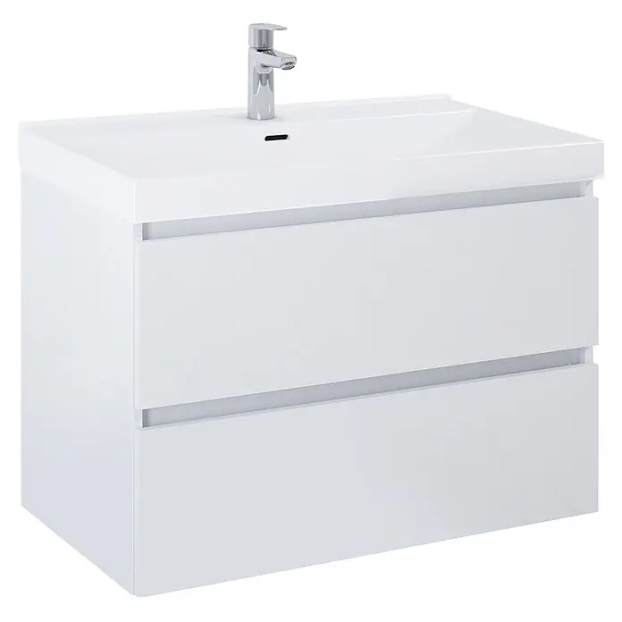 Riva Lynn Waschtischunterschrank - B x T x H: 80 x 45,6 x 53 cm, Weiß Matt, Matt - Weißer Badunterschrank mit integriertem Waschbecken und Chromarmatur. Mit zwei grifflosen Schubladen.