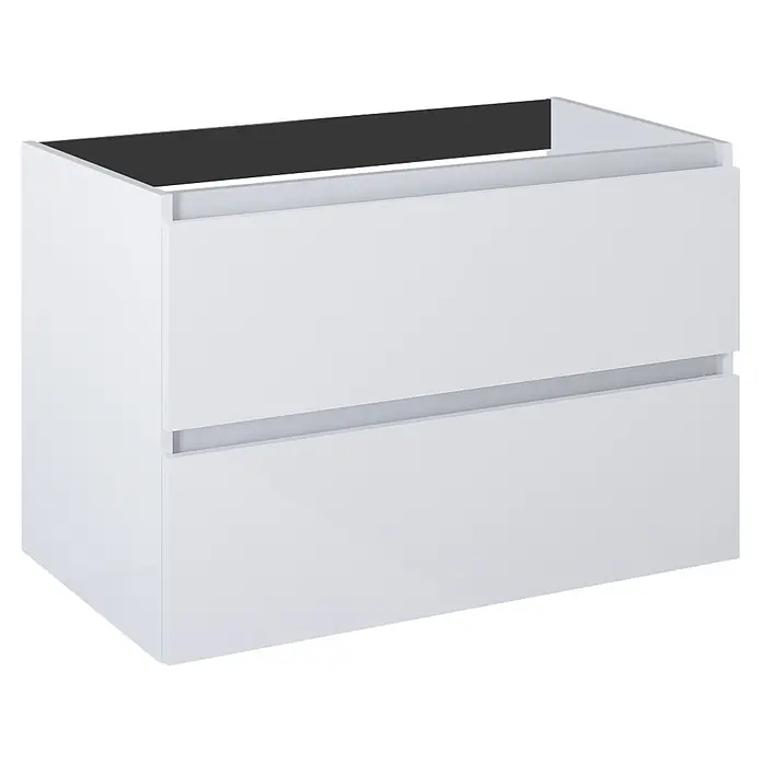 Riva Lynn Waschtischunterschrank - B x T x H: 80 x 45,6 x 53 cm, Weiß Matt, Matt - Weißer Badezimmerschrank mit zwei Schubladen und offener Oberseite für ein Waschbecken.
