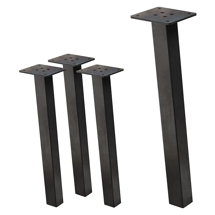 ML-Design Tischgestell 4er Set Tischkufen schräg Möbelfüße und aus Stahl I-Form - Traglast: 500 kg, Stahl - Vier dunkelgraue, rechteckige Metall-Möbelbeine mit quadratischen Montageplatten, ideal für Tische oder Schreibtische.