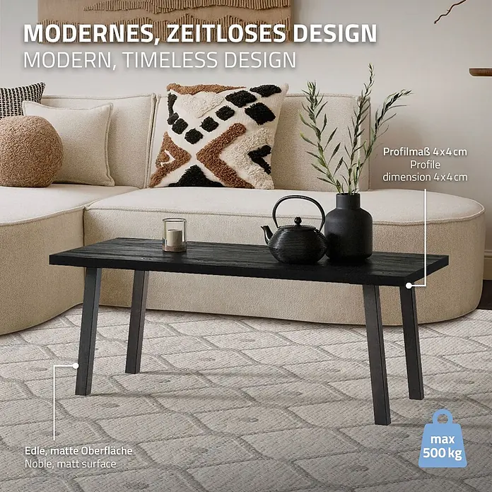 ML-Design Tischgestell 4er Set Tischkufen schräg Möbelfüße und aus Stahl I-Form - Traglast: 500 kg, Stahl - Moderner, zeitloser schwarzer Couchtisch mit edler, matter Oberfläche im Wohnzimmer.
