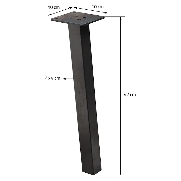 ML-Design Tischgestell 4er Set Tischkufen schräg Möbelfüße und aus Stahl I-Form - Traglast: 500 kg, Stahl - Dunkles Metall-Möbelbein, 42 cm hoch, mit 10x10 cm Montageplatte und 4x4 cm Vierkantprofil.