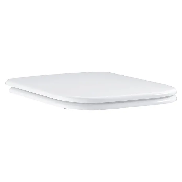 Grohe WC-Sitz StartEdge - Duroplast, Weiß, Mit Absenkautomatik - Weißer, rechteckiger Toilettensitz mit reflektierender Oberfläche.