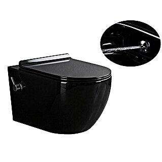 Glasdeals Wand-Dusch-WC TAHARET SCHWARZ Wand-Dusch-WC spülrandlos (Spülrandlos, Ohne Spezialglasur, Spülform: Tief, WC Abgang: Waagerecht, Schwarz)