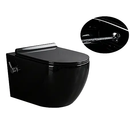 Glasdeals  Wand-Dusch-WC TAHARET SCHWARZ Wand-Dusch-WC spülrandlos
