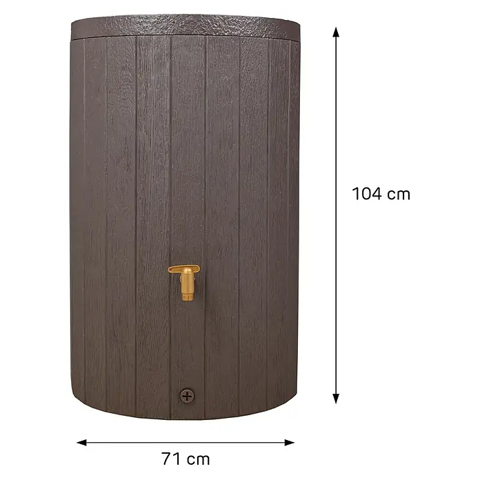 Graf Regenspeicher Madera - 400 l, Braun, 1 Stk. - Dunkelbraune Regentonne in Holzoptik mit goldenem Zapfhahn. H: 104 cm, Ø: 71 cm.