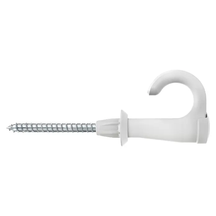 Fischer Spreizdübel SX Plus Green 6 x 30 EasyHook Round A2 K - Ø x L: 6 x 30 mm, Kunststoff, 4 Stk., PZ 2, Spanplattenschraube - Weißer Kunststoff-Einschraubhaken mit einem silbernen Metallschraubgewinde.