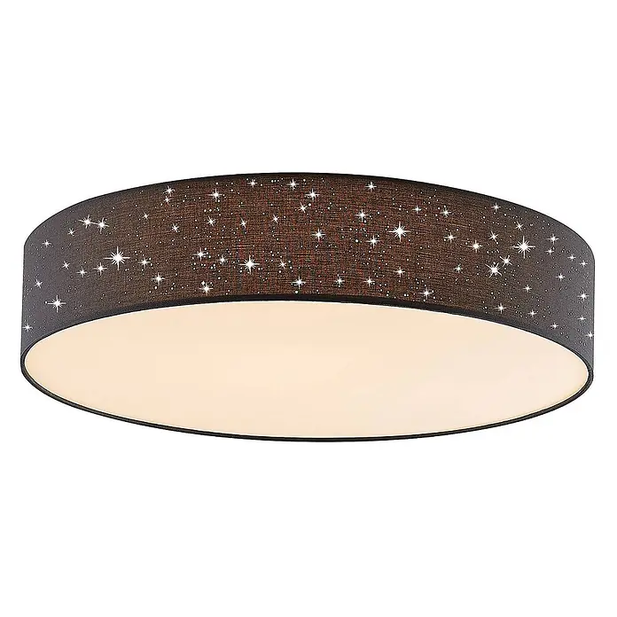 Lindby Deckenleuchte Ellamina - schwarz - Runde Deckenleuchte mit dunklem Stoffschirm, weißen Sternen und einem hellen Diffusor.