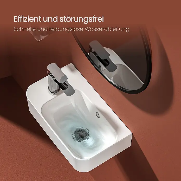 Emke Waschbecken CB13 - B x L: 26,5 x 45 cm, Hahnloch: Links, Mit Überlauf, Weiß - Modernes weißes Waschbecken mit Chromarmatur und schnell abfließendem Wasser.