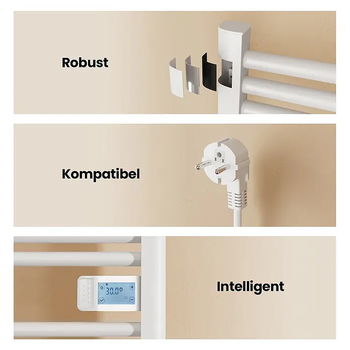 Emke Elektro-Badheizkörper Orbrad PTRC4 -  - Weißer Elektroheizkörper: robuste Bauweise, kompatibel mit Eurostecker und intelligente digitale Thermostatregelung bei 30.0°.