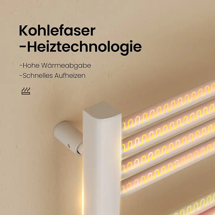 Emke Elektro-Badheizkörper Orbrad PTRC4 -  - Weißer Handtuchwärmer mit leuchtenden Kohlefaser-Heizelementen für hohe Wärmeabgabe und schnelles Aufheizen.