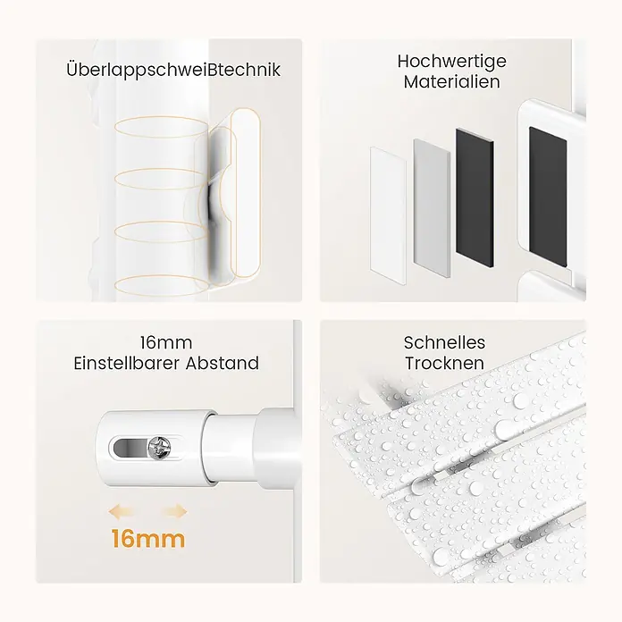 Emke Elektro-Badheizkörper Flatrad ESFTR -  - Weißer Wäscheständer mit Überlappschweißtechnik, hochwertigen Materialien, 16 mm verstellbarem Abstand und schnell trocknender Oberfläche.