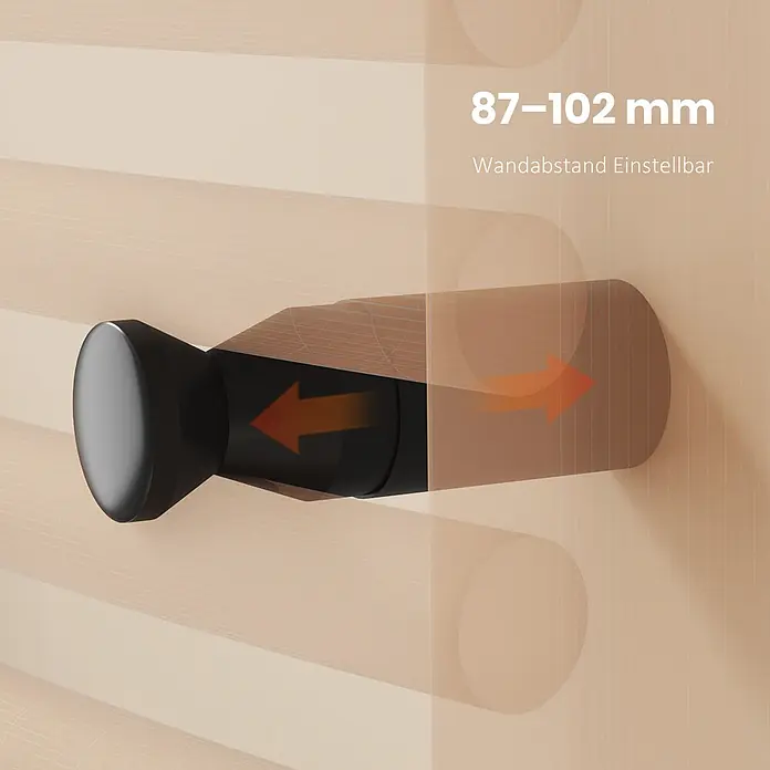 Emke Elektro-Badheizkörper ArcWarm PCTR - B x H: 50 x 75 cm - Schwarze verstellbare Wandhalterung, 87-102 mm Wandabstand.