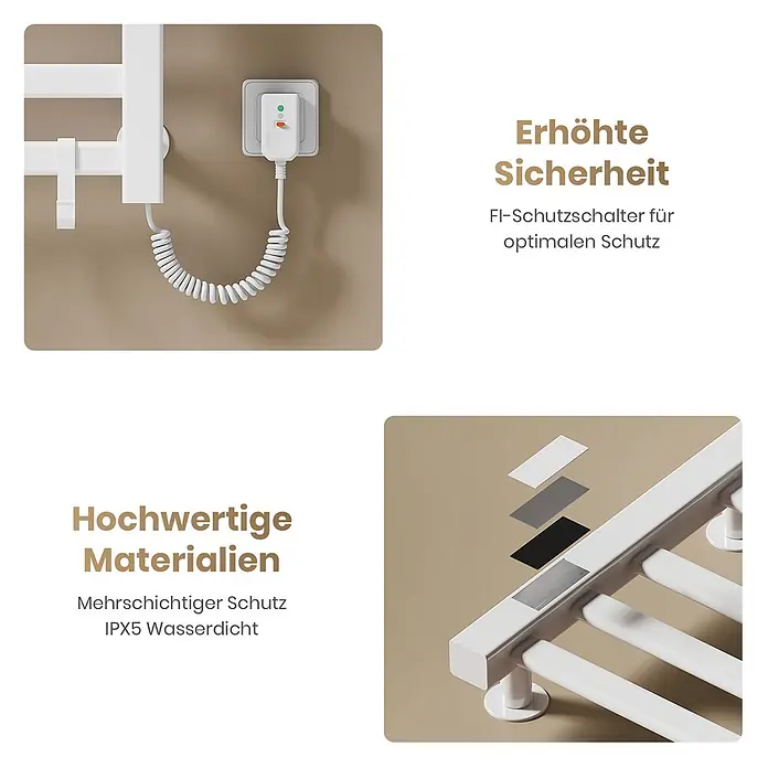Emke Elektro-Badheizkörper Flatrad PTRX4 -  - Weißer Handtuchwärmer mit FI-Schutzschalter für optimalen Schutz und mehrschichtigem, IPX5 wasserdichtem Material.