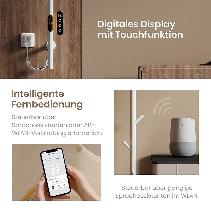 Emke Elektro-Badheizkörper Orbrad PHR -  - Weißer elektrischer Handtuchwärmer mit digitalem Touch-Display und smarter Fernbedienung per App oder Sprachassistent.