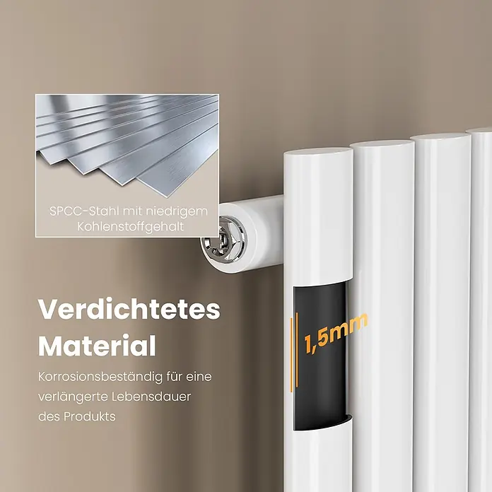 Emke Designheizkörper OR - Weiß - Weißer Heizkörper mit 1,5 mm SPCC-Stahlwandstärke für Korrosionsbeständigkeit.