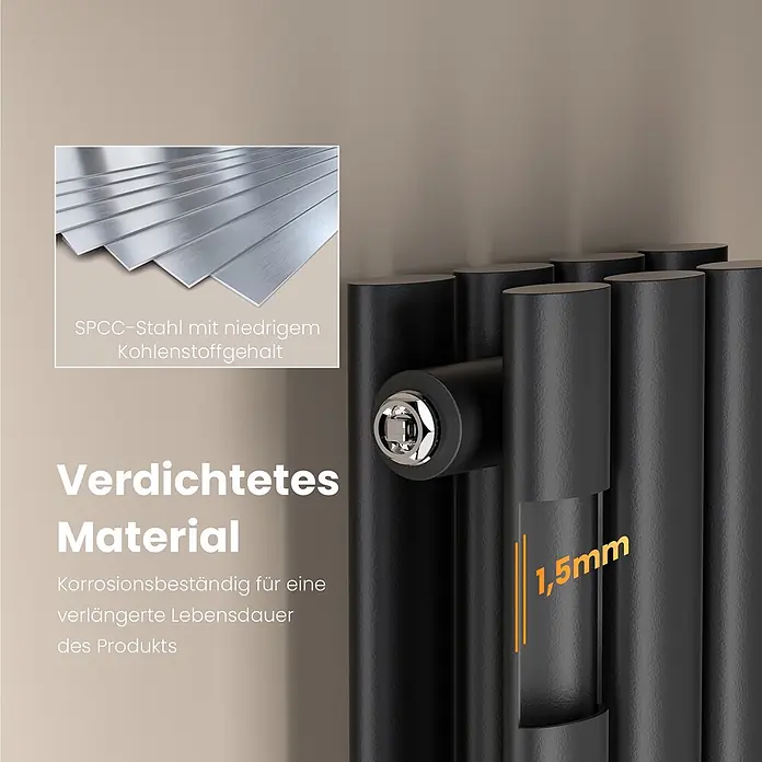 Emke Designheizkörper OR - B x H: 24 x 180 cm, Anthrazit - Schwarzer Heizkörper aus korrosionsbeständigem SPCC-Stahl mit 1,5 mm Wandstärke für lange Haltbarkeit.