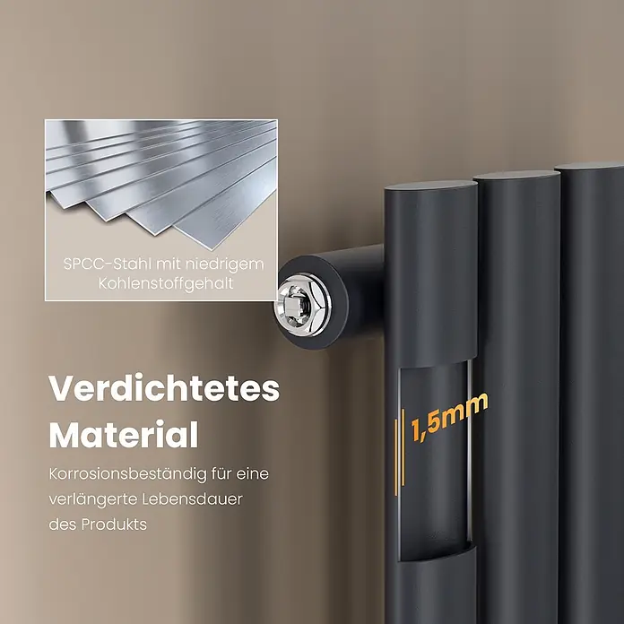 Emke Designheizkörper OR - Anthrazit - Dunkelgrauer Heizkörper aus korrosionsbeständigem 1,5 mm SPCC-Stahl mit niedrigem Kohlenstoffgehalt für lange Lebensdauer.