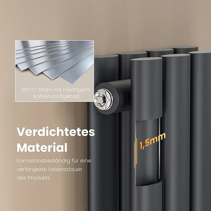 Emke Designheizkörper OR - Anthrazit - Dunkelgrauer Heizkörperabschnitt aus 1,5 mm dickem, korrosionsbeständigem SPCC-Kohlenstoffstahl.