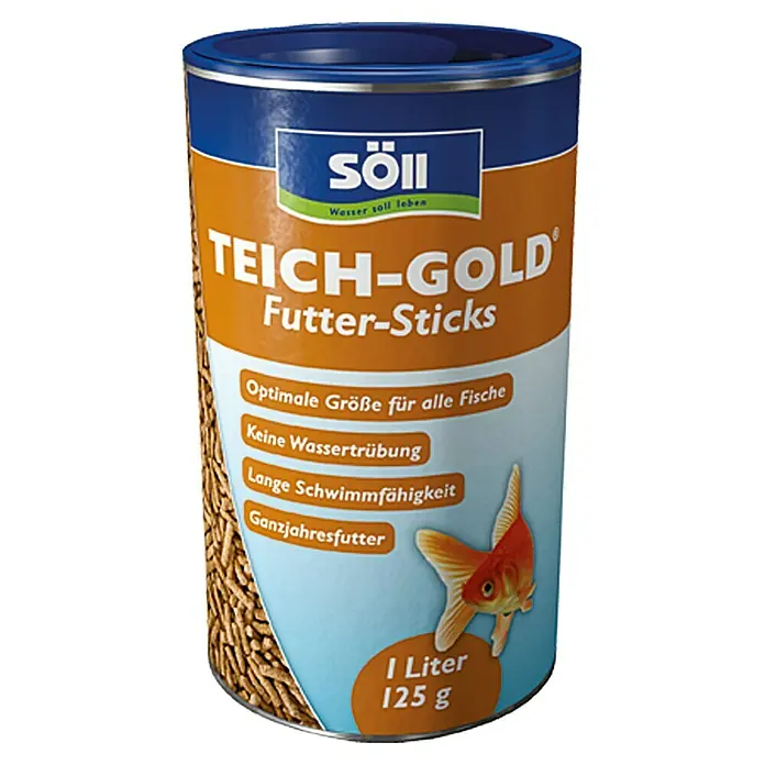 Söll Teich-Gold Teich-Fischfutter Sticks - 125 g - Dose Söll Teich-Gold Futter-Sticks für Fische, 1 Liter Inhalt. Optimales Futter für alle Fische, trübt nicht das Wasser.