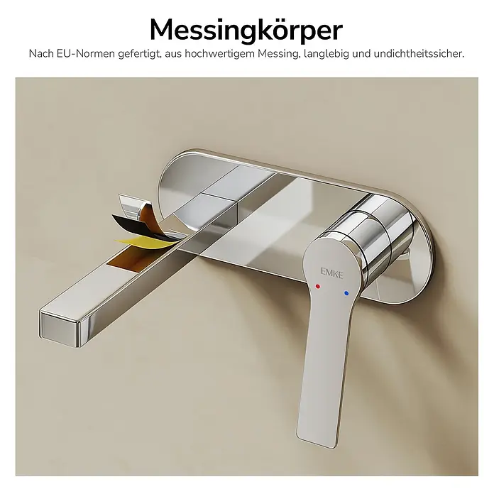 Emke Waschtischarmatur Arcspout XF22 - Chrom, Glänzend - Verchromte Wandarmatur aus Messing mit Einhebelmischer. Robust und langlebig.