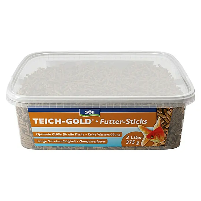 Söll Teich-Gold Teich-Fischfutter Sticks - 375 g - Ein Behälter Teich-Gold Futter-Sticks von Söll, optimal für alle Fische, trübt nicht das Wasser, lange schwimmfähig, Ganzjahresfutter.
