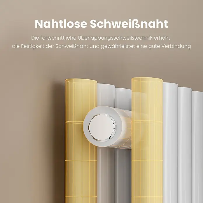 Emke Designheizkörper OR - Weiß - Diagramm einer nahtlosen Heizkörperschweißnaht, die Stärke und eine gute Verbindung gewährleistet.