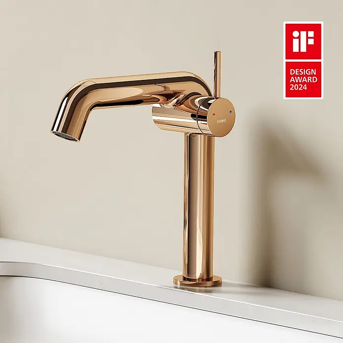 Emke Waschtischarmatur Flowcurv XF24 - Roségold, Glänzend - Roségoldener Einhebelmischer mit schlankem, modernem Design.