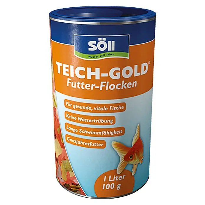 Söll Teich-Gold Teich-Fischfutter Flocken - 100 g - Dose Söll Teich-Gold Futter-Flocken für gesunde und vitale Fische, sorgt für klares Wasser und ist als Ganzjahresfutter geeignet.