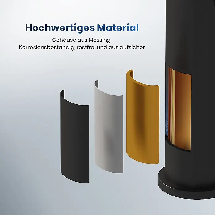 Emke Waschtischarmatur Arcspout XF21 - Schwarz, Matt - Gehäusekomponenten aus Messing, korrosionsbeständig, rostfrei und auslaufsicher.