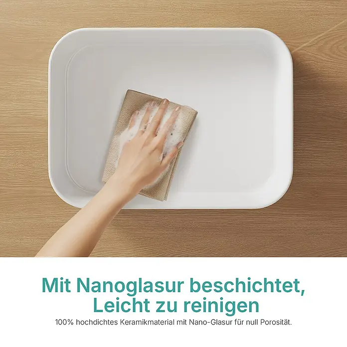 Emke Aufsatzwaschbecken CB29 - 37 x 50,5 cm, Hahnloch: Ohne, Ohne Überlauf, Weiß - Weißes Keramikbecken mit Nanoglasur, das leicht von Hand gereinigt wird.