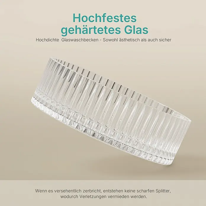 Emke Aufsatzwaschbecken Loviton CB32 - 40 x 40 cm, Hahnloch: Ohne, Ohne Überlauf, Klar - Klares, geriffeltes Glaswaschbecken aus gehärtetem Glas.