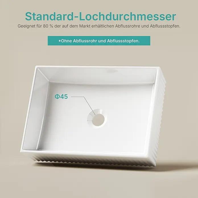 Emke Aufsatzwaschbecken Ceraedge CB28 - 37,3 x 51 cm, Hahnloch: Ohne, Ohne Überlauf, Weiß - Weißes rechteckiges Waschbecken mit 45mm Standard-Abflussloch. Abflussrohr und -stopfen sind nicht enthalten.
