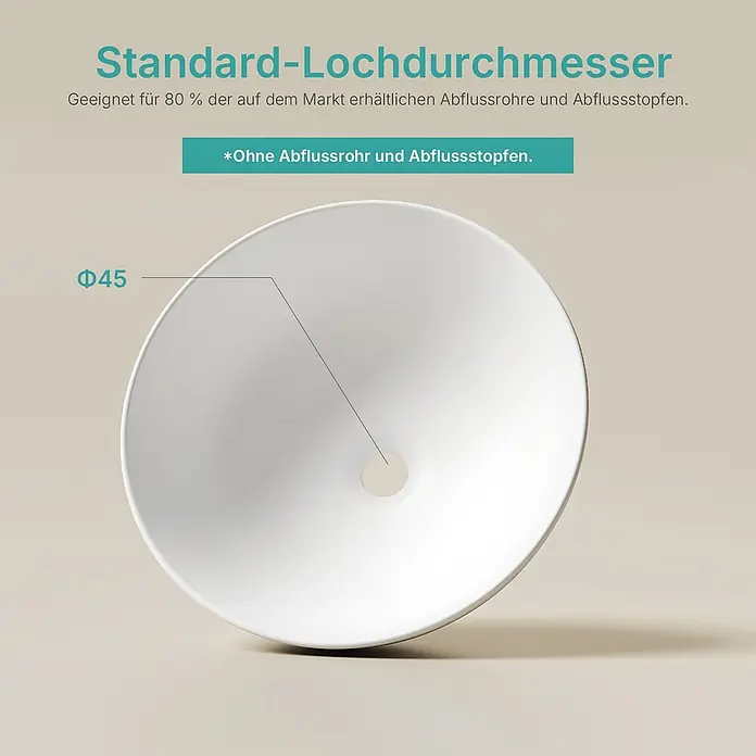 Emke Aufsatzwaschbecken Ceraround CB30 - 41 x 41 cm, Hahnloch: Ohne, Ohne Überlauf, Weiß - Weißes Waschbecken mit 45mm Abflussloch. Standardgröße, kompatibel mit 80% der Ablaufrohre/-stopfen (nicht enthalten).