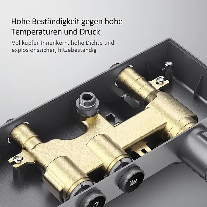 Emke Duschsystem Orbflow F08 - Mit Thermostatarmatur, Lochabstand: 72,2 cm, Anzahl Strahlarten: 3 Stk., Anthrazit - Robuster Vollkupfer-Innenkern für Wasserarmatur, hochtemperatur- und druckbeständig.