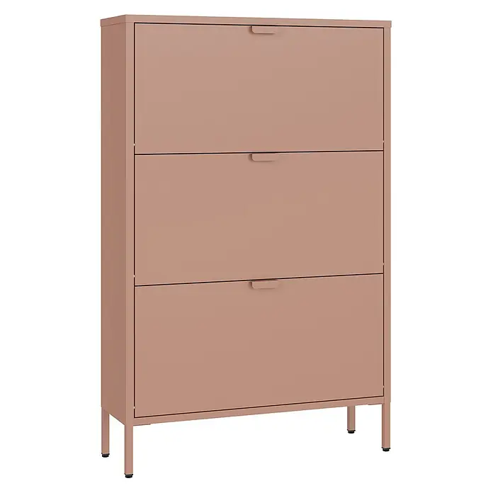 Happy Garden Schuhschrank MARION - Rose - Terracottafarbener Metallschuhschrank mit drei Kippfächern und schlanken Beinen.