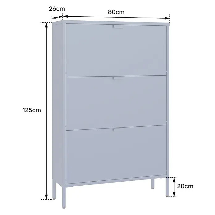 Happy Garden Schuhschrank MARION - Weiß - Hellgrauer Schuhschrank mit drei Klappfächern und schlanken Beinen. Maße: H 125cm, B 80cm, T 26cm, Beinhöhe 20cm.
