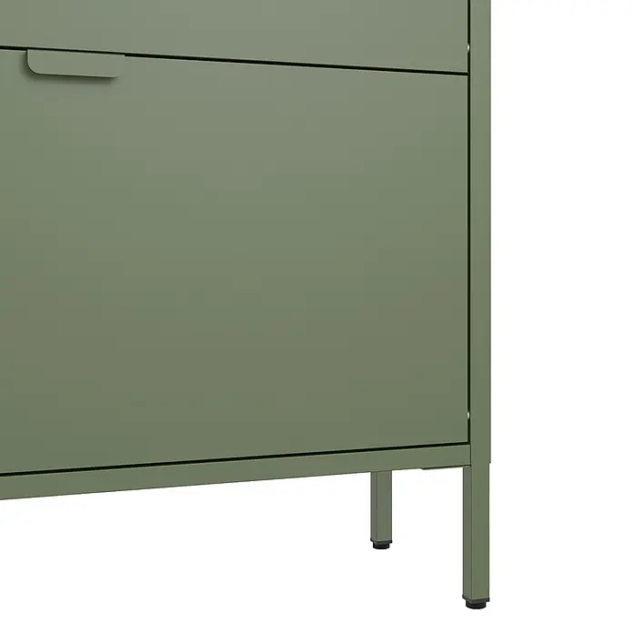 Happy Garden Schuhschrank MARION - Khakigrün - Grüner Metallschrank mit integriertem Griff und schlanken Beinen.
