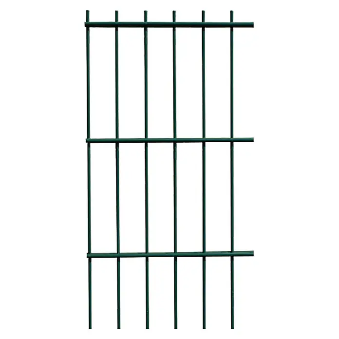Hadra Mattenzaun - L x H: 2,5 x 1,23 m, Grün - Nahaufnahme eines grünen Doppelstabmattenzauns, der robusten Schutz und klare Linien für jede Grundstücksgrenze bietet.