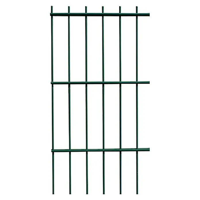 Hadra Mattenzaun - L x H: 2,5 x 1,23 m, Grün - Nahaufnahme eines grünen Doppelstabmattenzauns, der robusten Schutz und klare Linien für jede Grundstücksgrenze bietet.