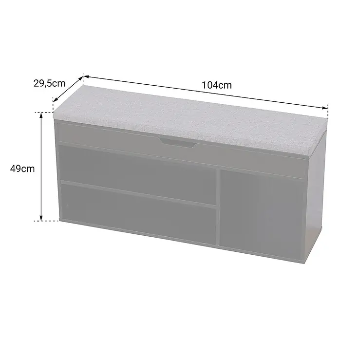 Happy Garden Schuhschrank ALAN - Schwarz - Graue gepolsterte Schuhbank mit mehreren Staufächern unter der gepolsterten Sitzfläche.