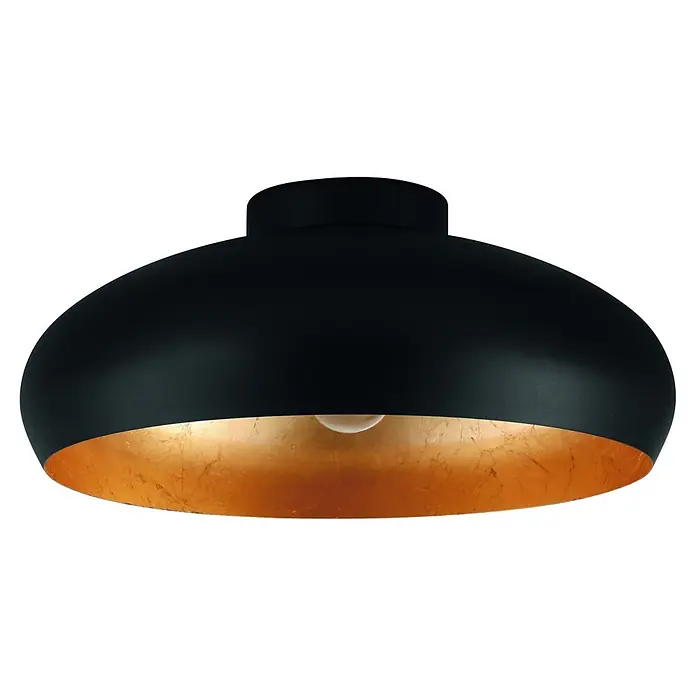 Eglo Deckenleuchte Mogano - L x B x H: 40 x 40 x 17 cm, E27 - Schwarze Kuppeldeckenlampe mit luxuriöser Blattgold-Innenseite für warmes, gerichtetes Licht.