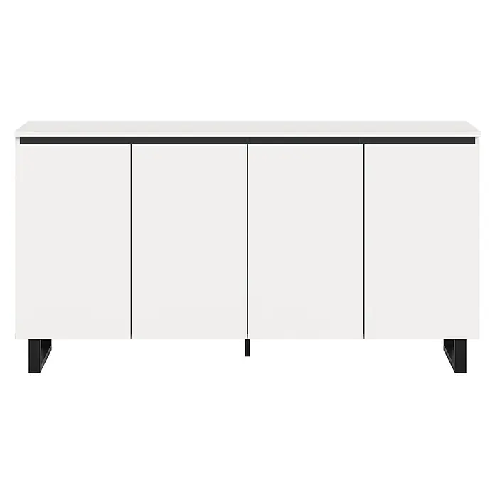 xonox.home Tomasa Sideboard - L x B x H: 36 x 160 x 84 cm, Weiß, Anzahl Türen: 4 Stk. - Weißes viertüriges Sideboard mit schwarzer Zierleiste und Beinen.