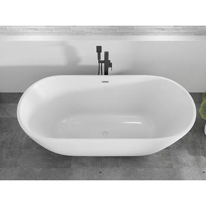Bad Land Freistehende Badewanne ASGER freistehende Badewanne 170 x 75 cm Weiß, inkl. Klick-Klack-Ablauf - Acryl, weiß - Weiße freistehende Badewanne mit schwarzem Standarmatur.