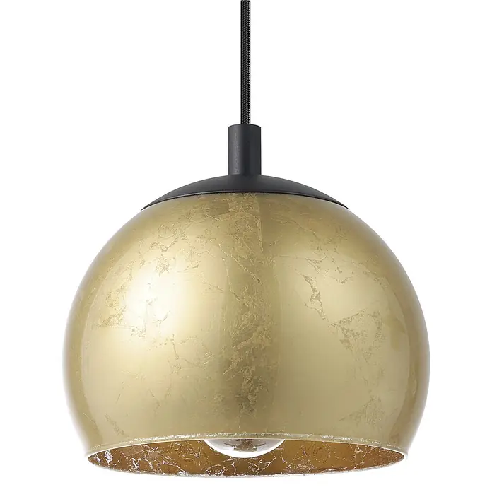 Eglo Pendelleuchte Albraccin - L x B x H: 78 x 19 x 110 cm, E27, Anzahl Leuchtmittel: 3 Stk. - Goldene Hängeleuchte mit kuppelförmigem Schirm, texturierter Oberfläche und schwarzem Kabel.