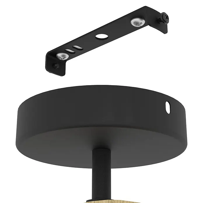 Eglo Deckenleuchte rund Basildon - 40 W, Ø x H: 32 x 37,5 cm, Schwarz/ Gold - Schwarze Metall-Deckenhalterung und runde Abdeckung mit Verbindungsrohr.