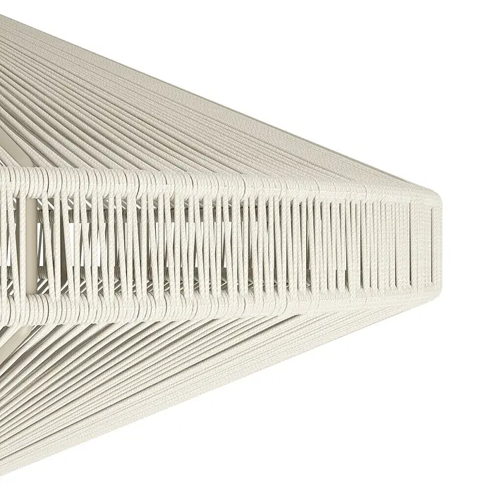 Eglo Deckenleuchte Midsummer - L x B x H: 38 x 38 x 17,5 cm, E27, Leistung je Leuchtmittel: 40 W - Intrikate Nahaufnahme von hellbeigem geflochtenem Seil, das ein strukturiertes, modernes Designdetail zeigt.